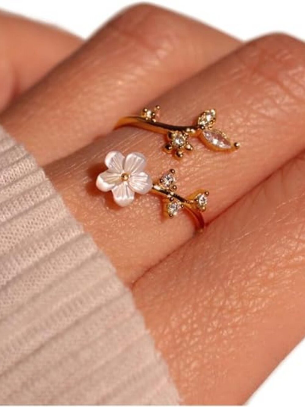 Gold Rings for Women Birthstone Adjustable Flower Non Tarnish Jewelry